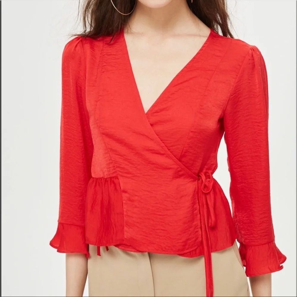 Topshop Wrap long sleeve blouse